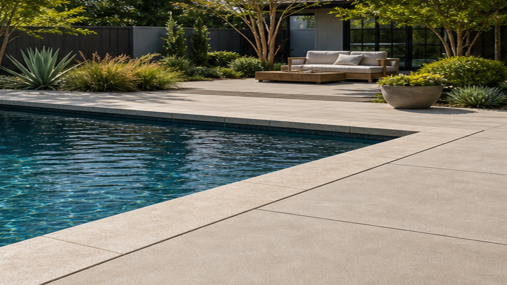 Pool Coping Ideas with a natural concrete deck look