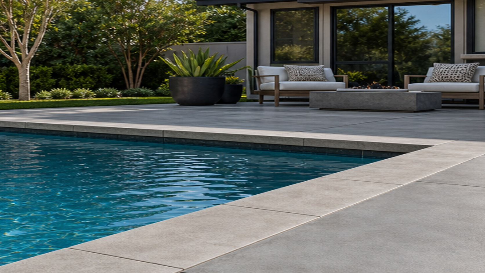 Pool Coping Ideas with a treated concrete deck look