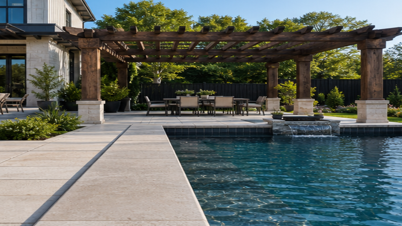 Pool Coping Ideas with a pergola accent