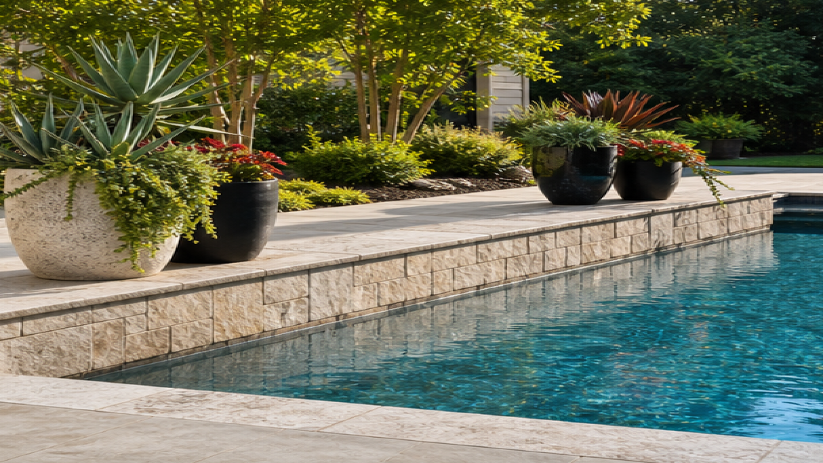Pool Coping Ideas with poolside planters
