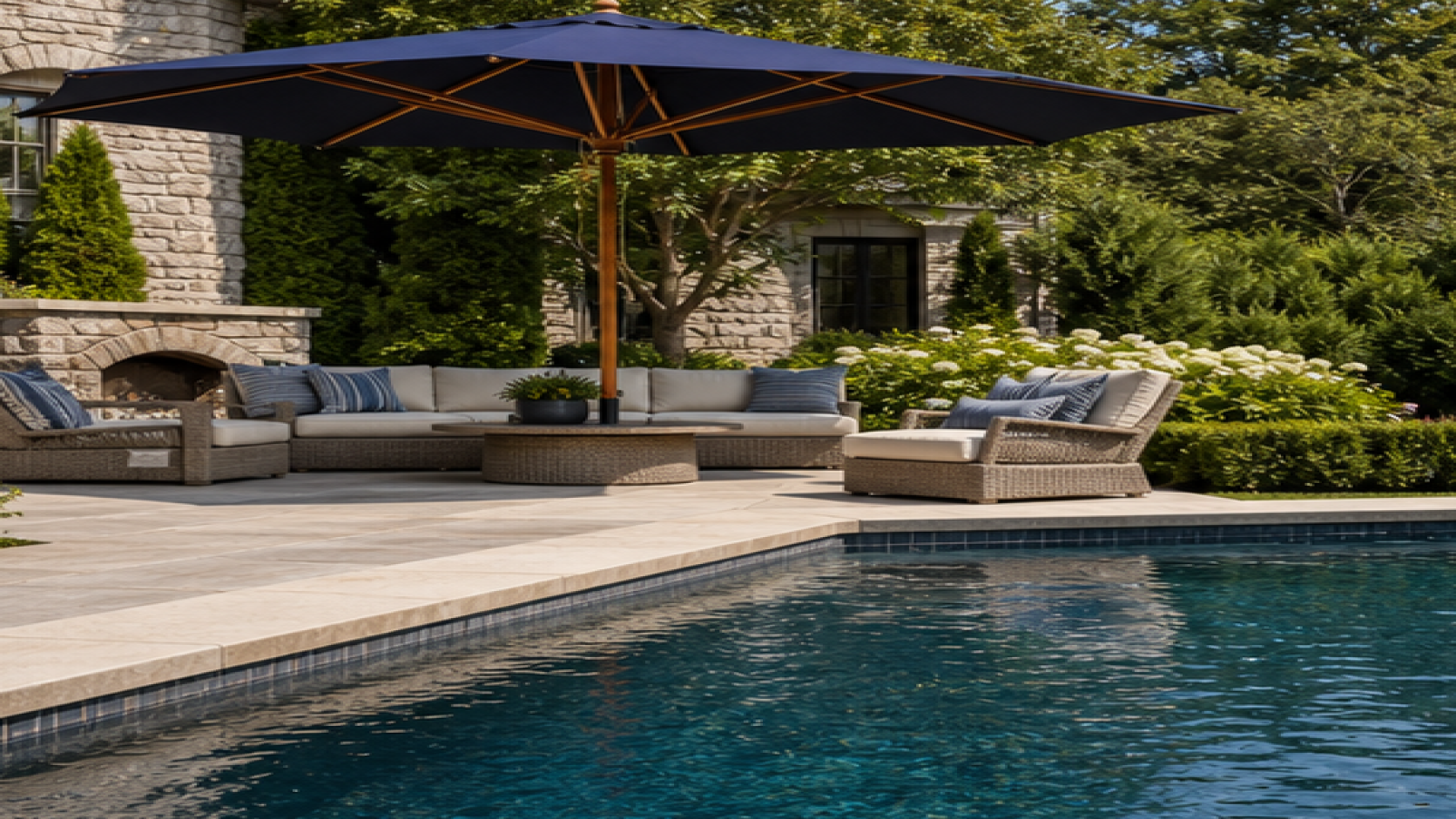 Pool Coping Ideas with a shade umbrella