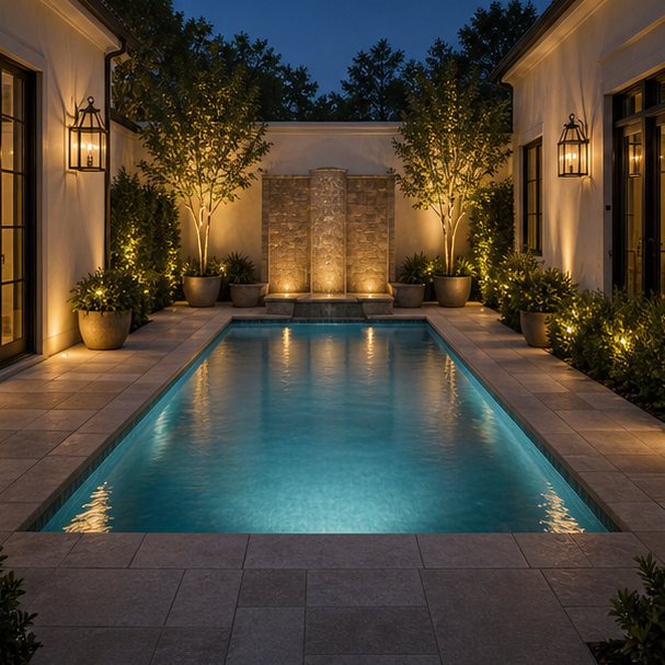 Pool Courtyard Ideas evening light