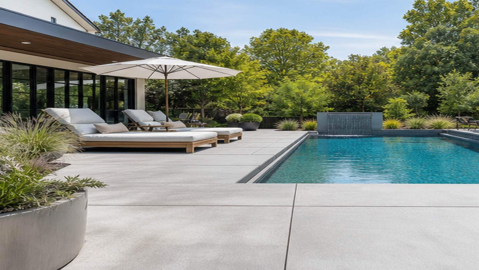 Pool Deck Ideas with a natural concrete deck look