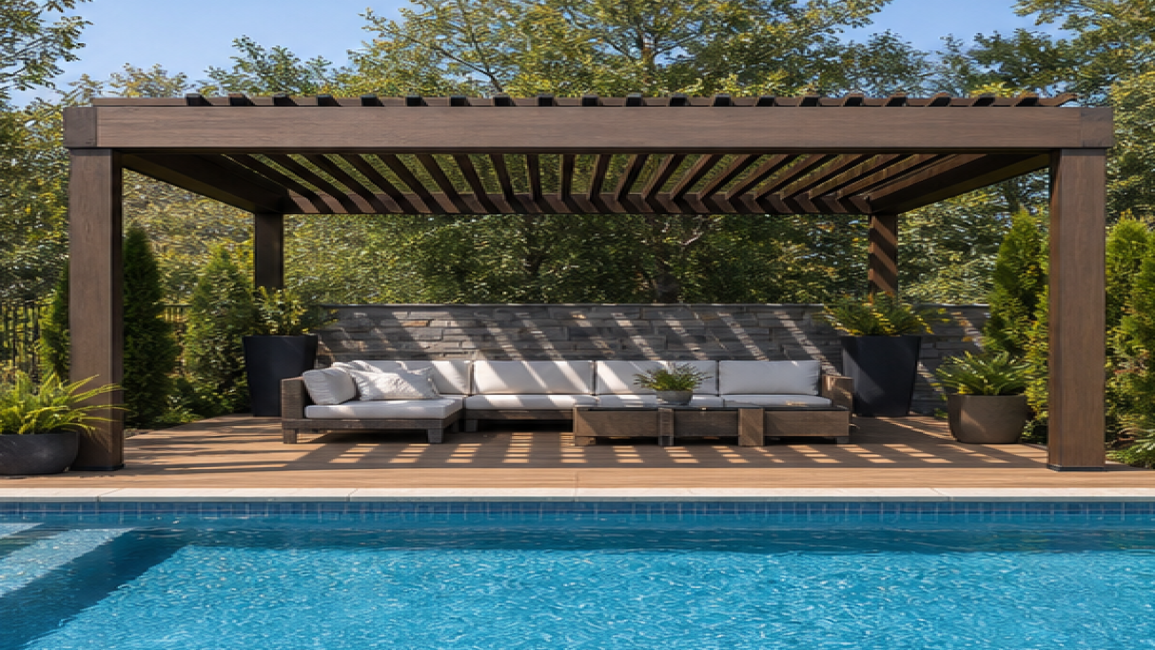 Pool Deck Ideas with a pergola accent