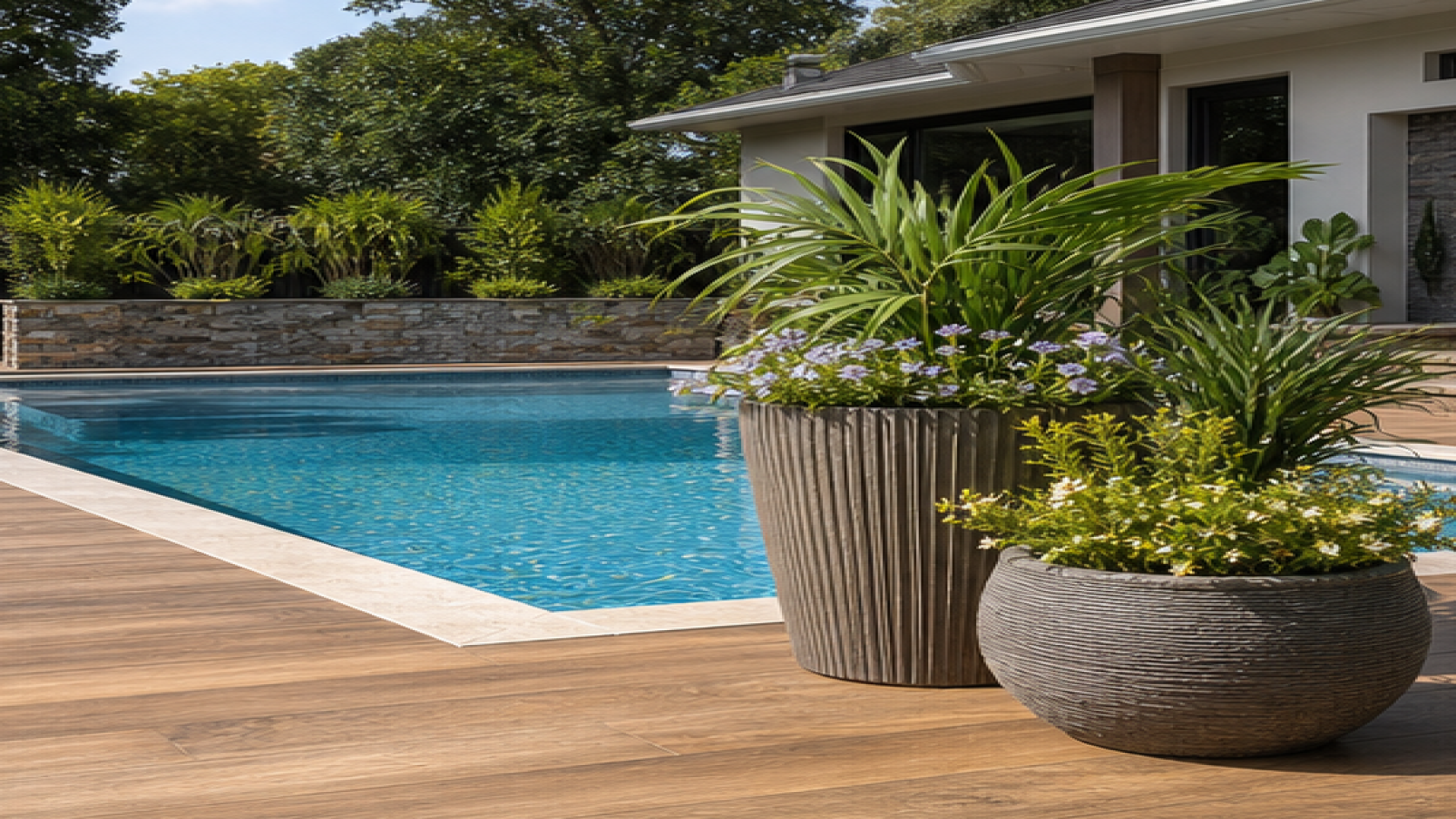 Pool Deck Ideas with poolside planters