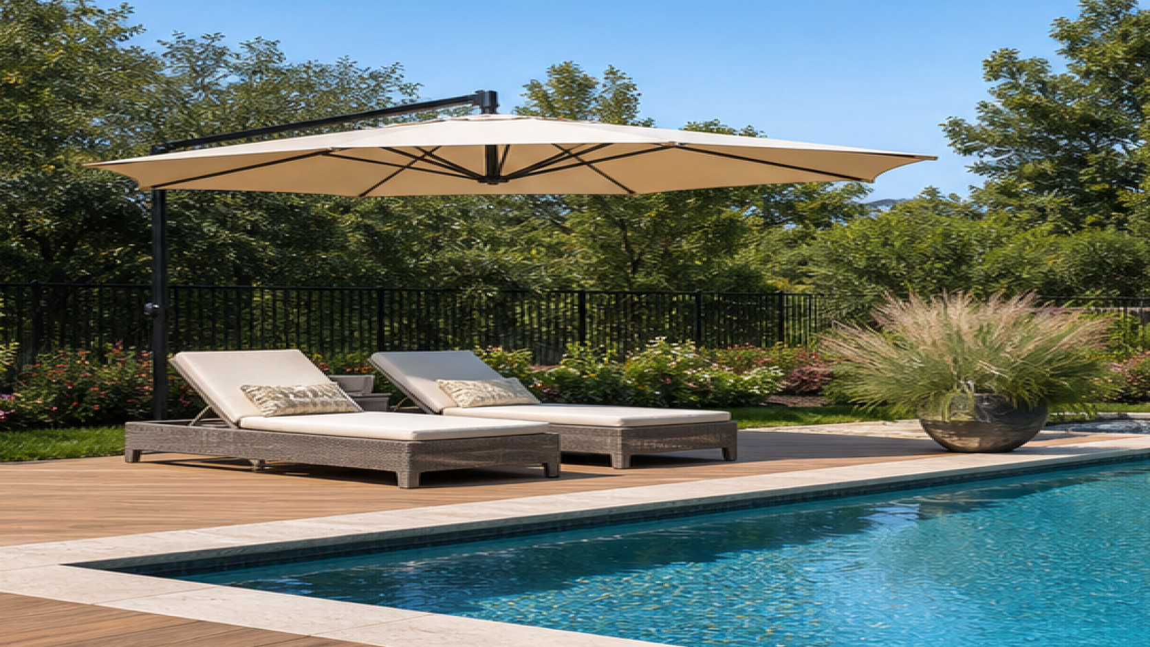Pool Deck Ideas with a shade umbrella