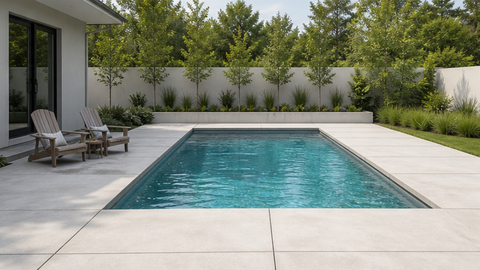 Pool Design App with a natural concrete deck look