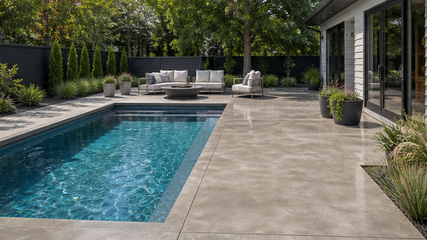 Pool Design App with a treated concrete deck look