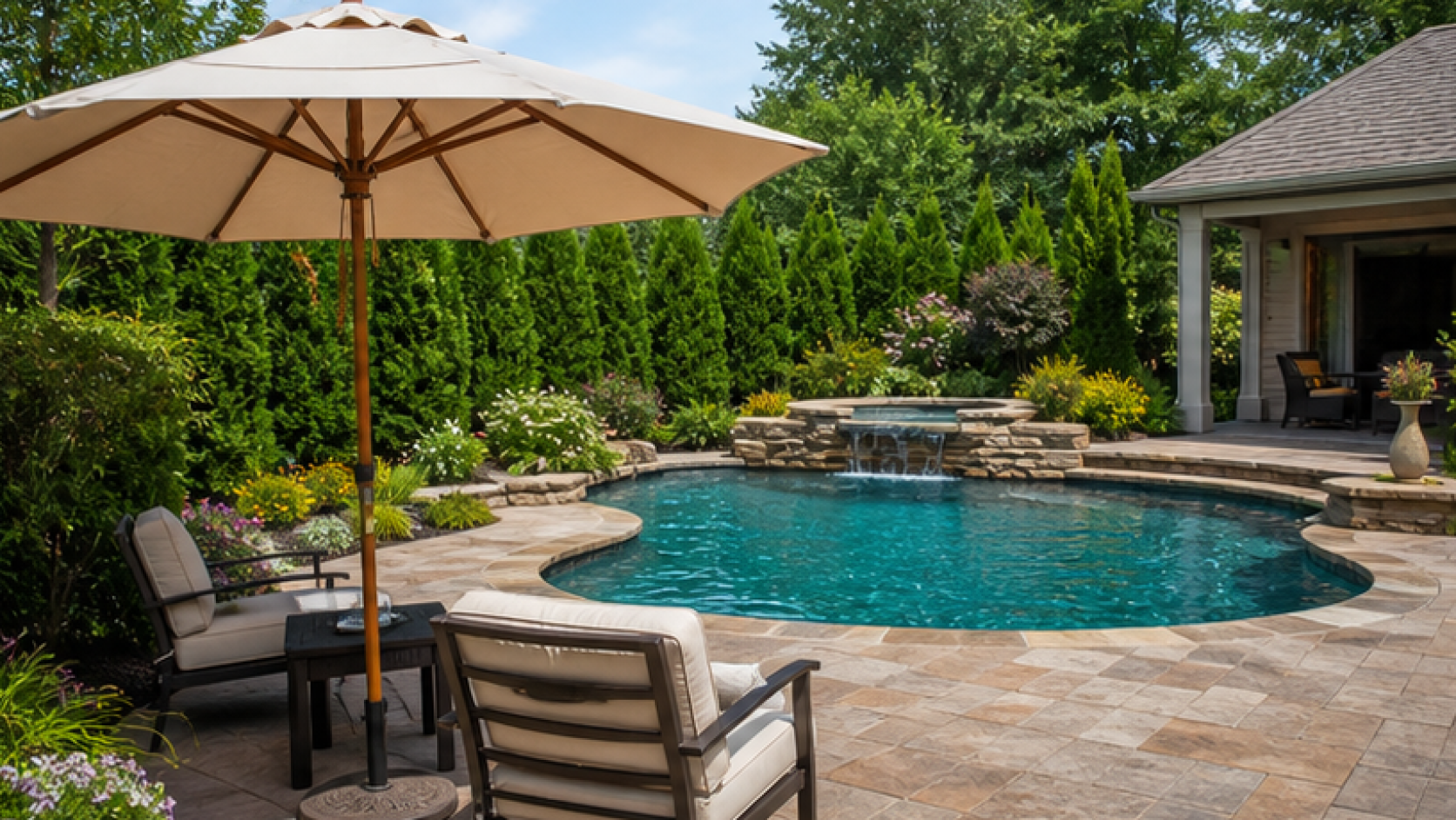 Pool Design App with a shade umbrella
