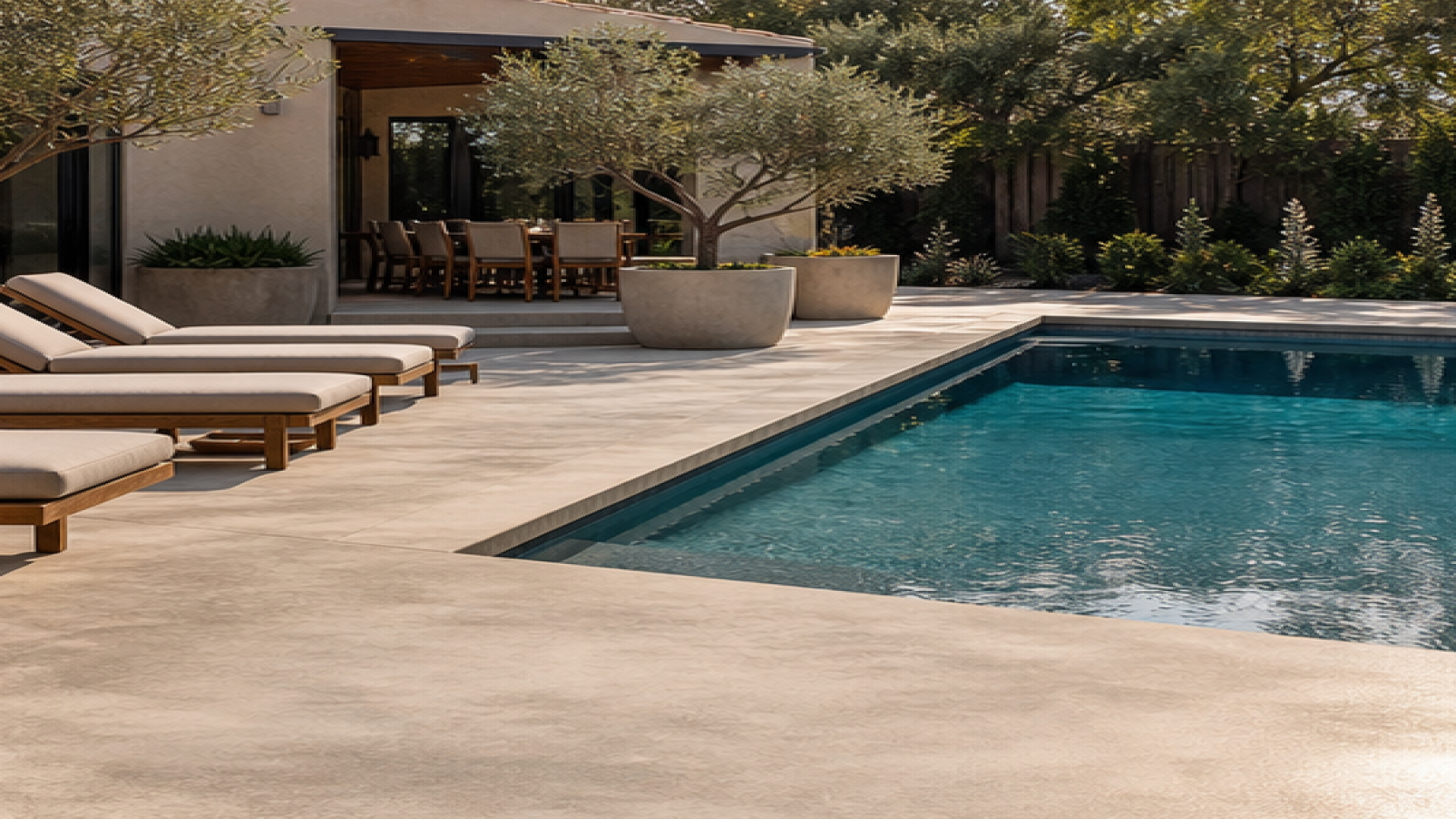 Pool Design Ideas with a natural concrete deck look