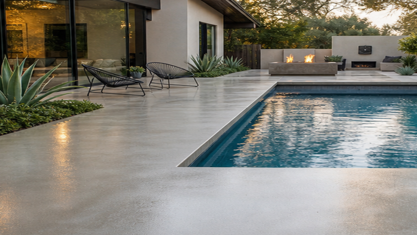 Pool Design Ideas with a treated concrete deck look