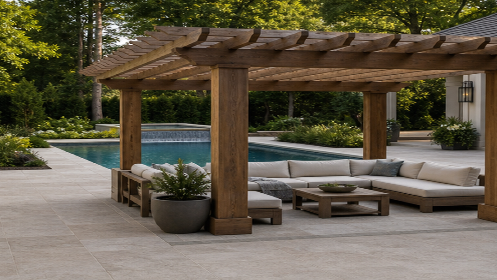 Pool Design Ideas with a pergola accent