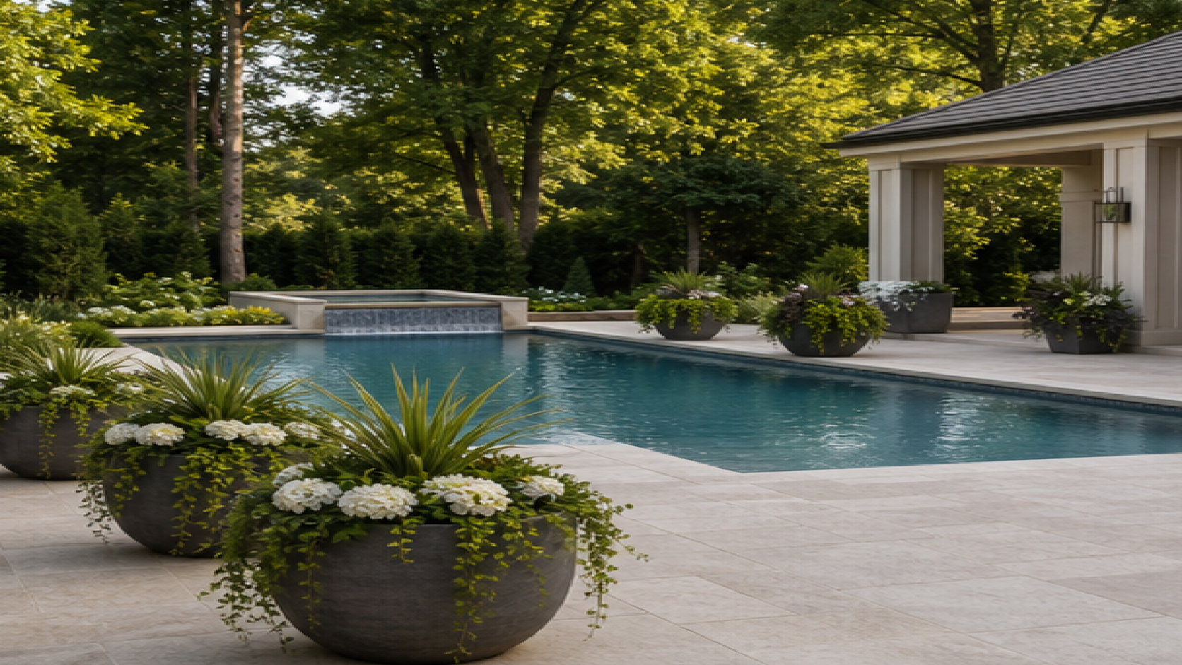 Pool Design Ideas with poolside planters