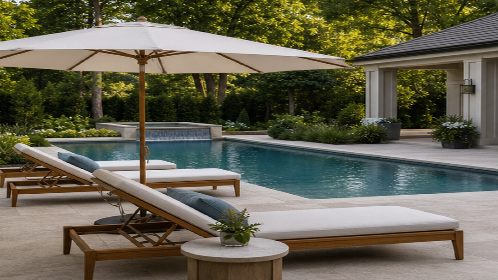 Pool Design Ideas with a shade umbrella