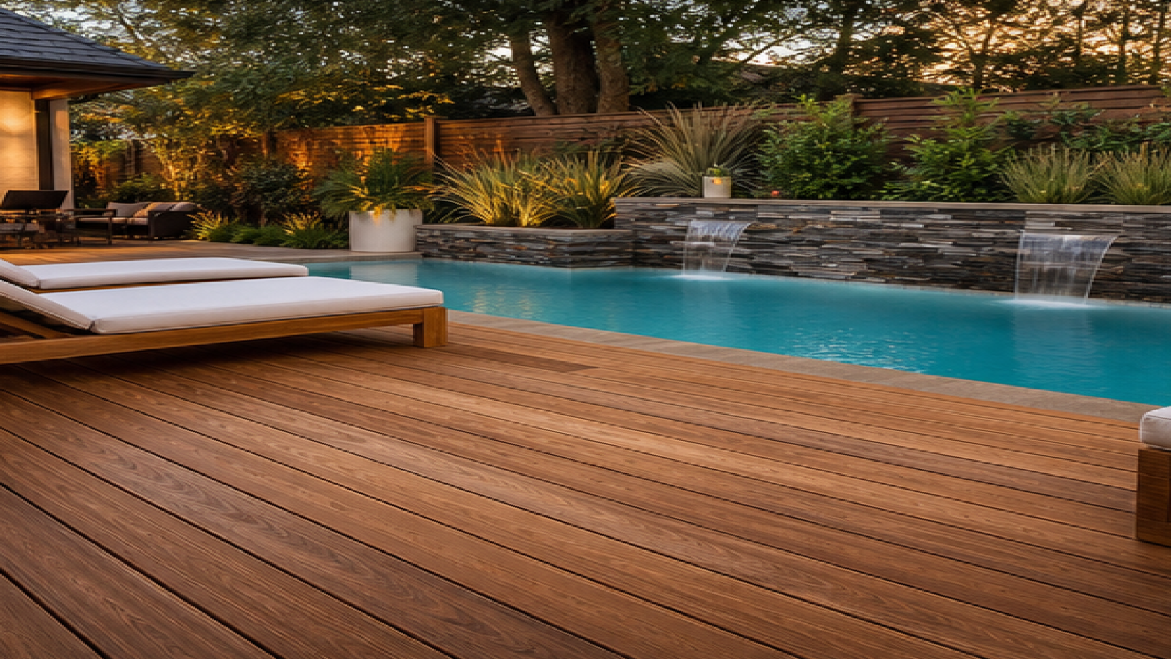 Pool Design Ideas with a natural wood deck look
