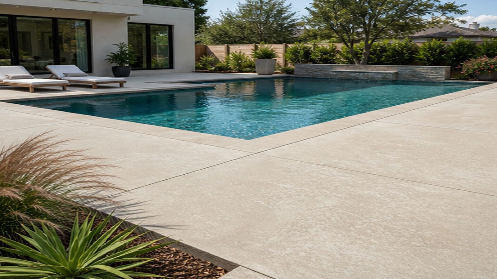 Pool Design Ideas with a natural concrete deck look