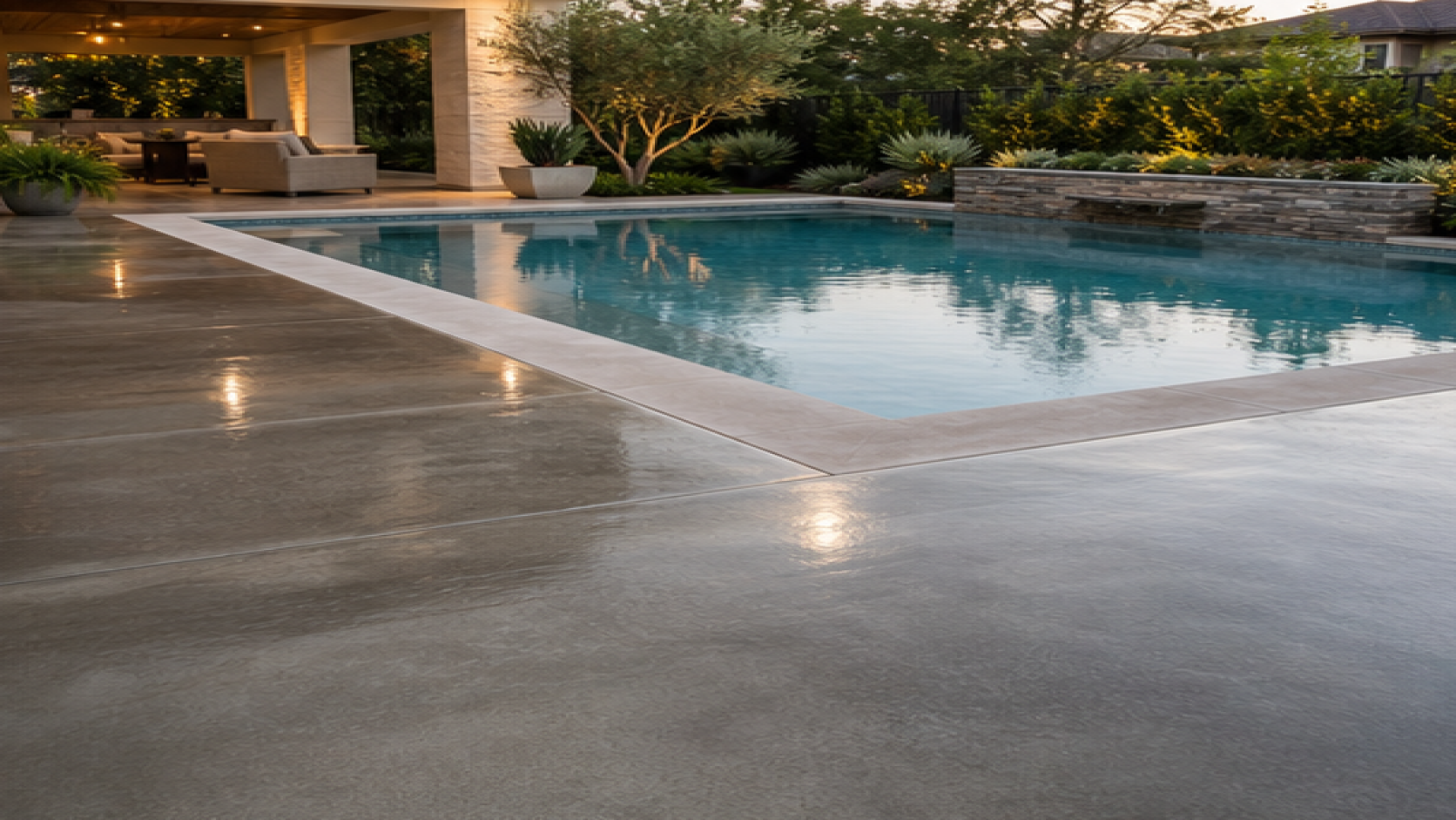 Pool Design Ideas with a treated concrete deck look