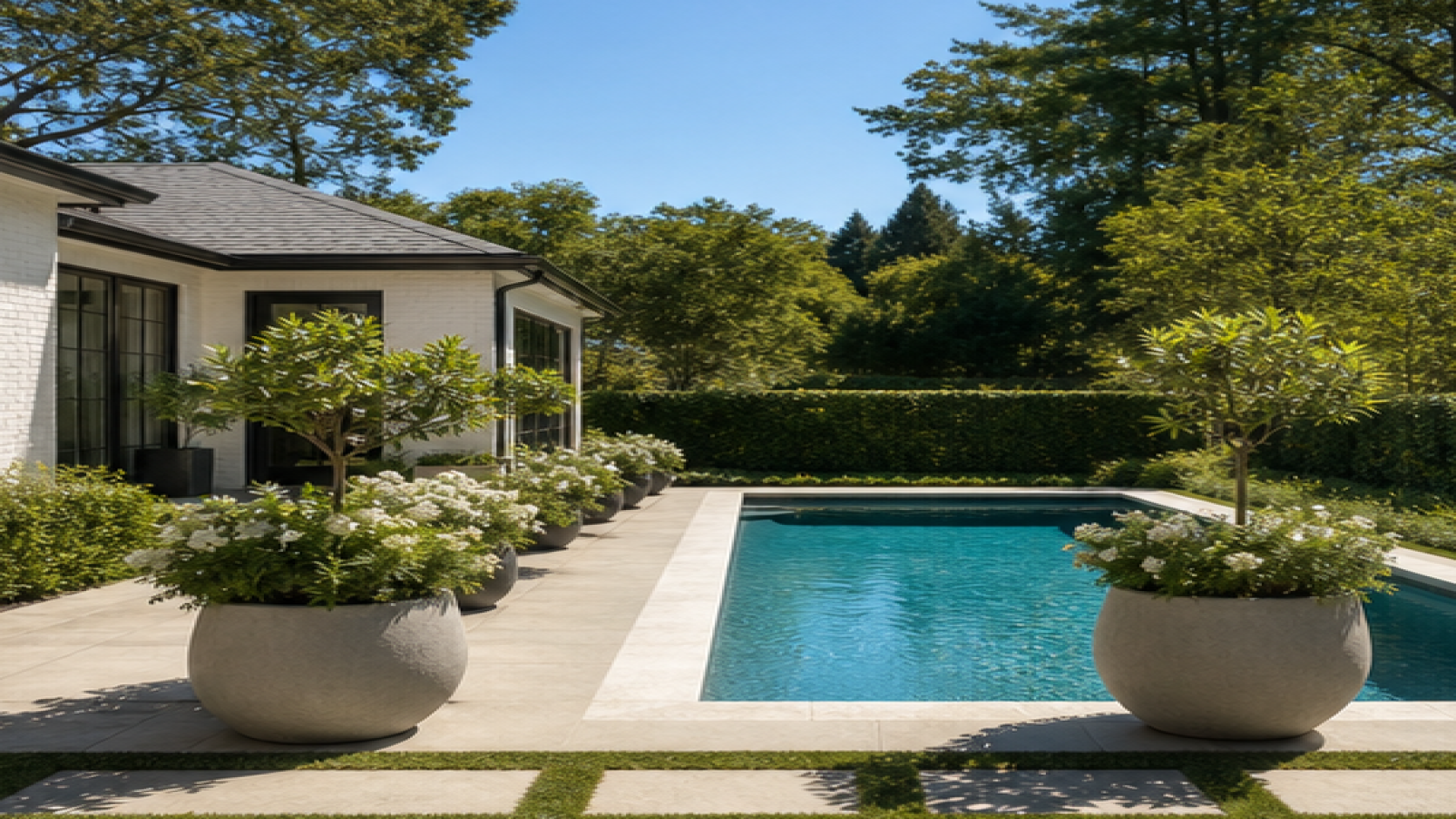 Pool Design Ideas with poolside planters