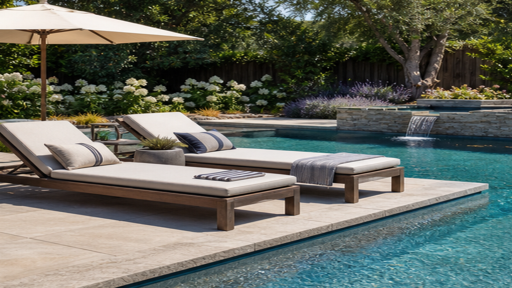 Pool Landscaping Ideas with lounge chairs