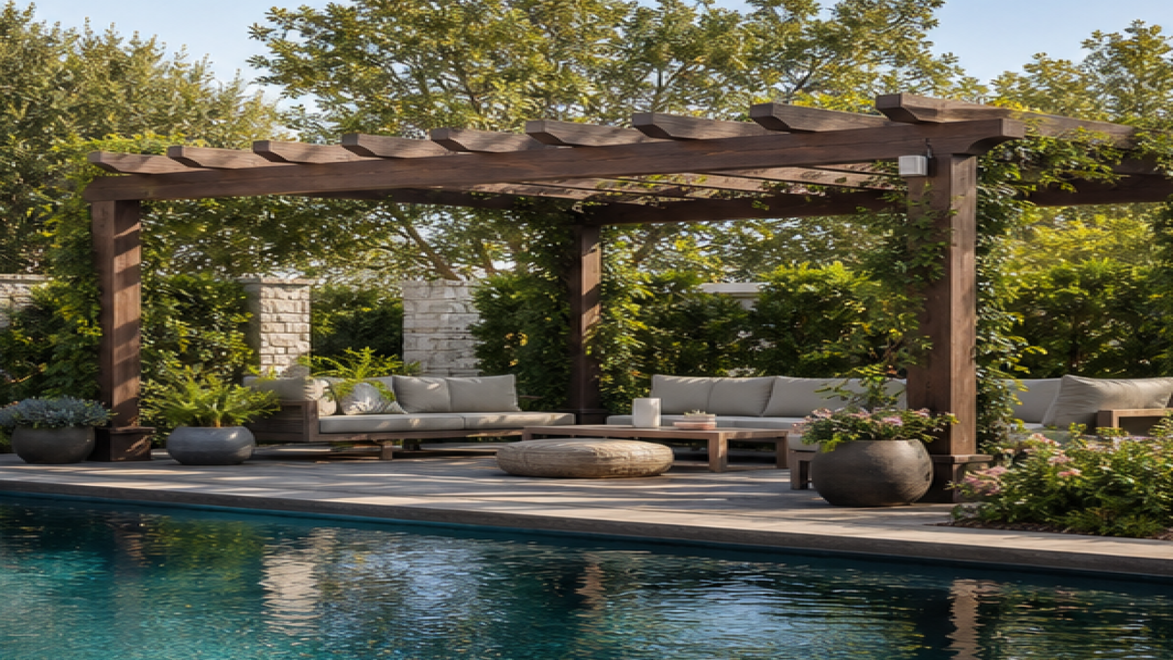 Pool Landscaping Ideas with a pergola accent