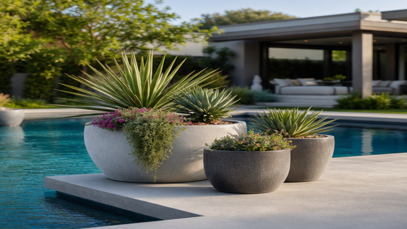 Pool Landscaping Ideas with poolside planters