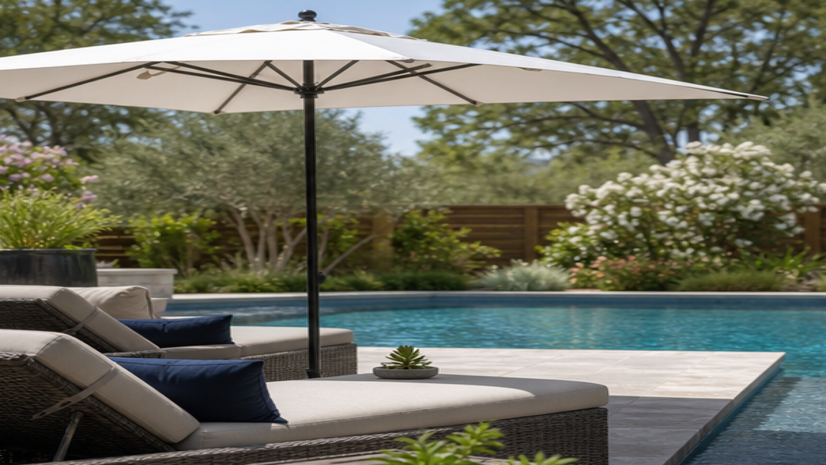 Pool Landscaping Ideas with a shade umbrella