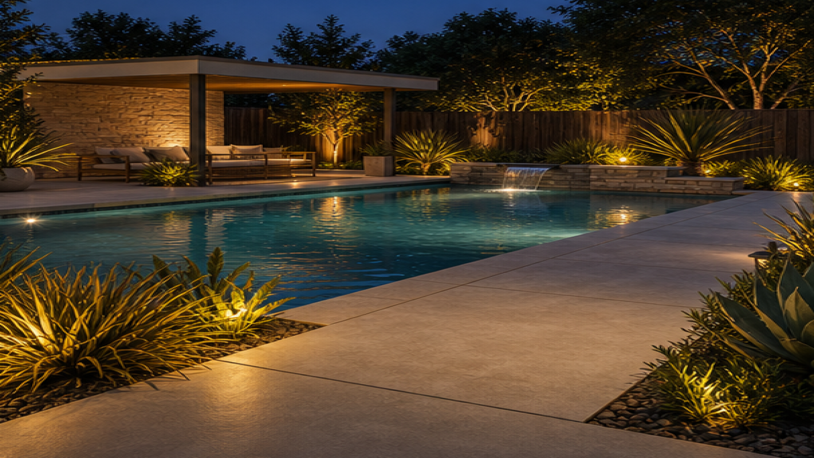 Pool Lighting Ideas with a natural concrete deck look