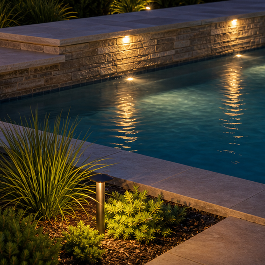 Pool Lighting Ideas planting and material detail