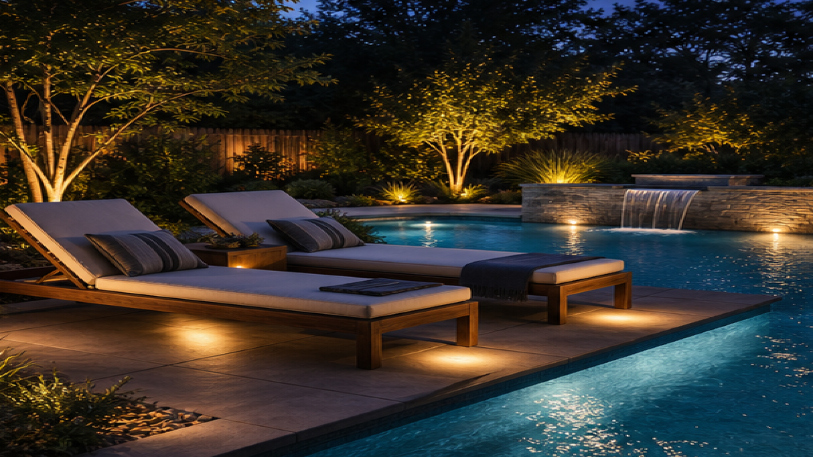 Pool Lighting Ideas with lounge chairs