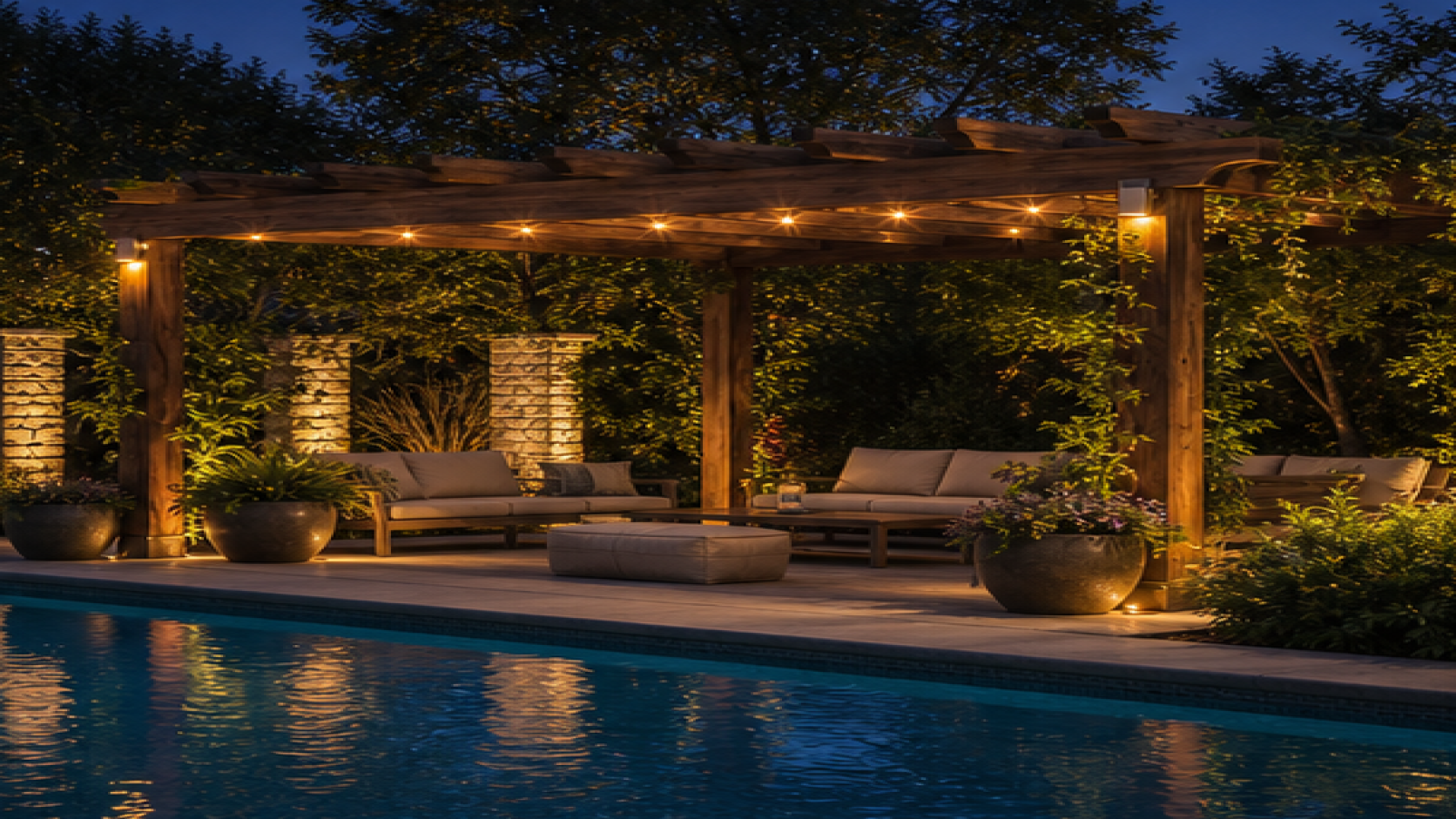 Pool Lighting Ideas with a pergola accent