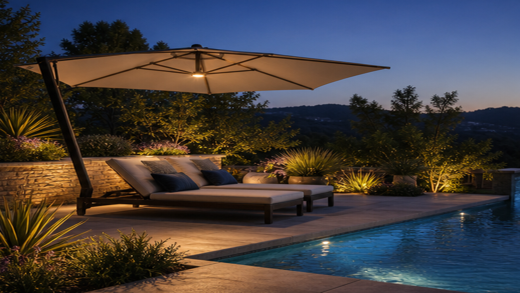 Pool Lighting Ideas with a shade umbrella