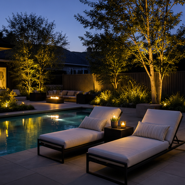 Pool Lounge Ideas soft evening glow