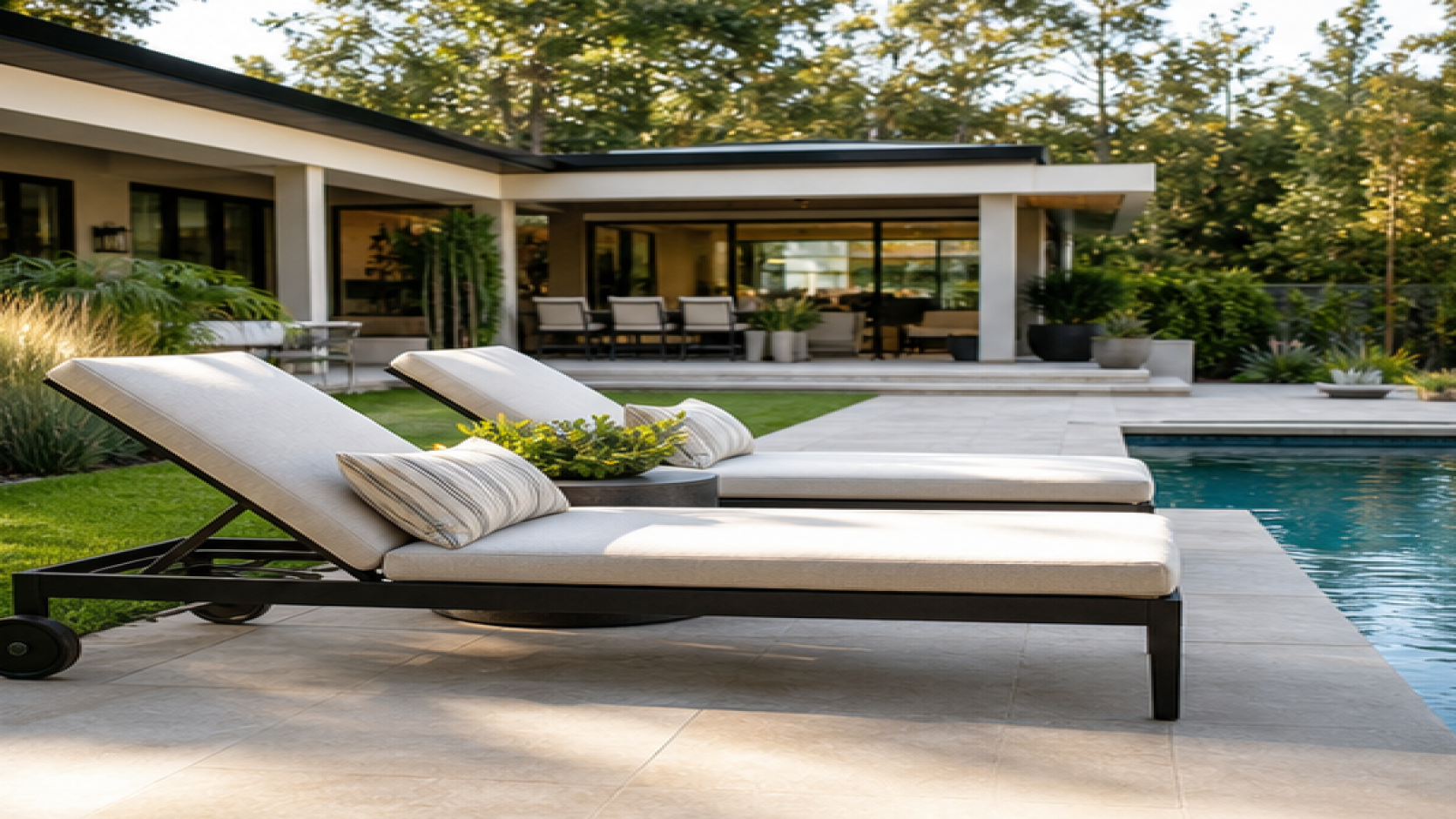 Pool Patio Ideas with lounge chairs