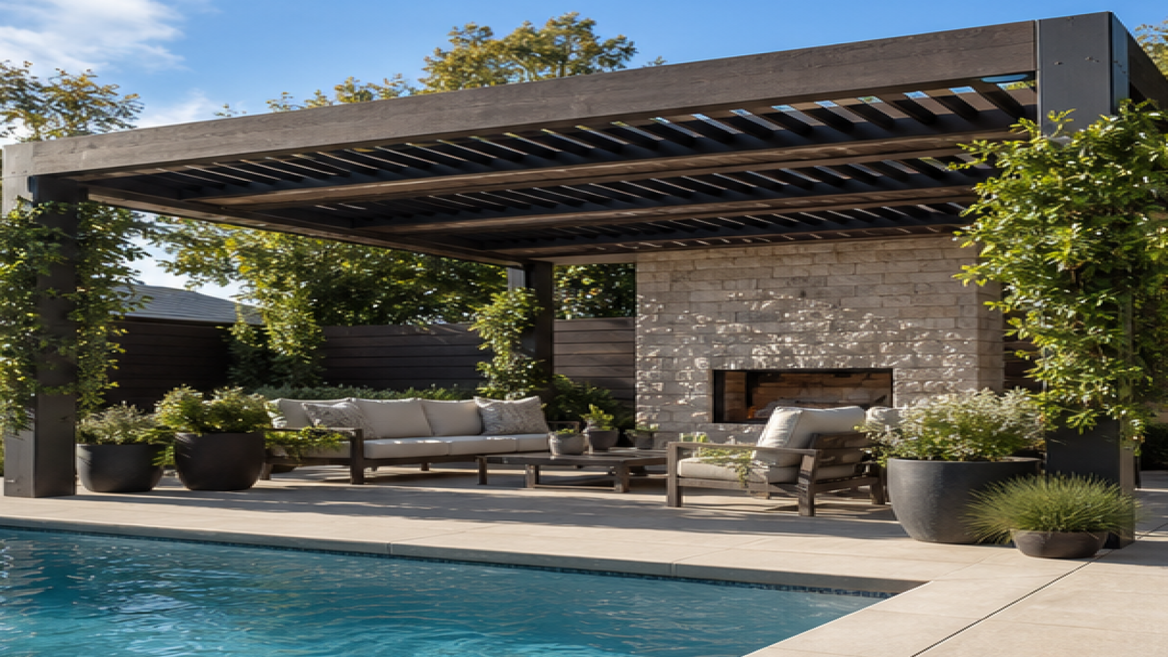 Pool Patio Ideas with a pergola accent