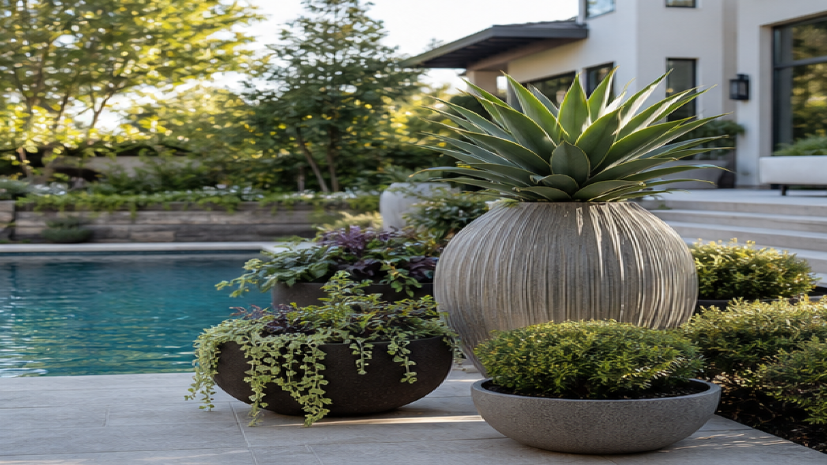 Pool Patio Ideas with poolside planters
