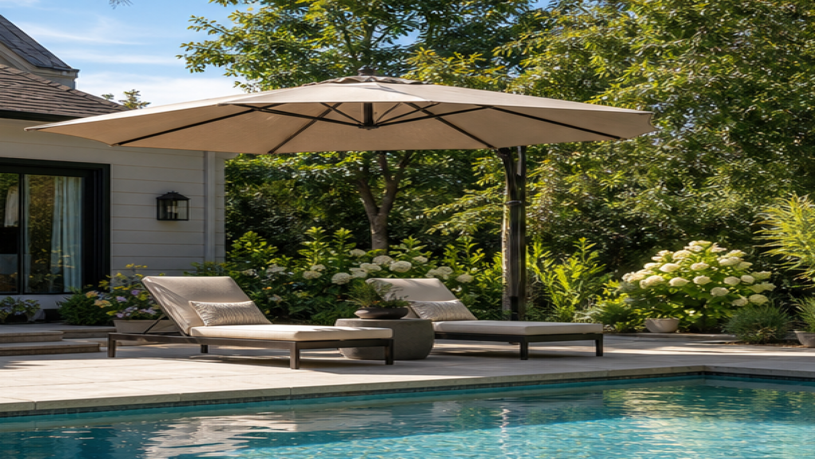 Pool Patio Ideas with a shade umbrella