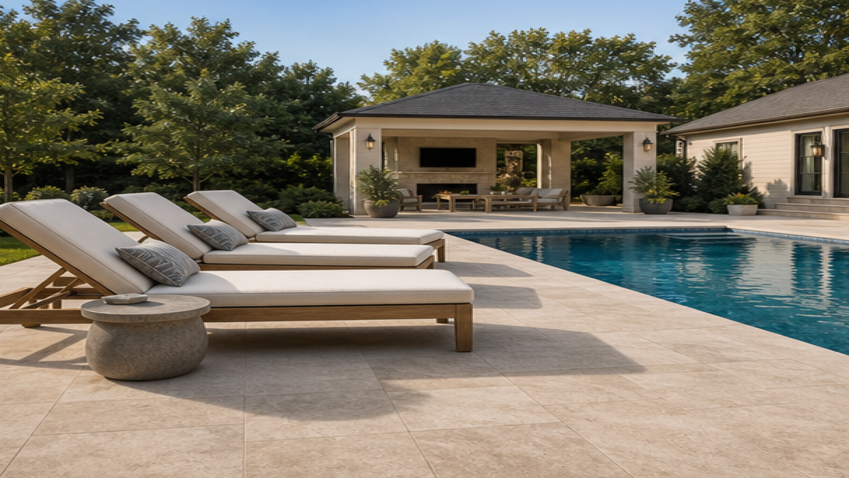 Pool Patio Ideas with lounge chairs