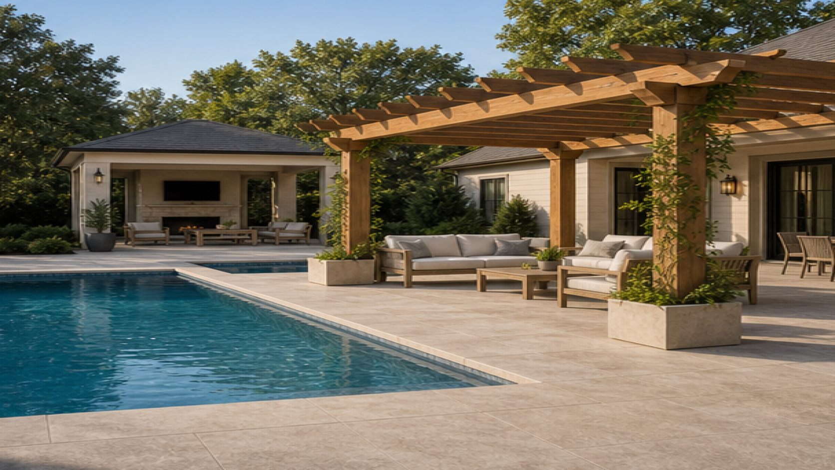 Pool Patio Ideas with a pergola accent