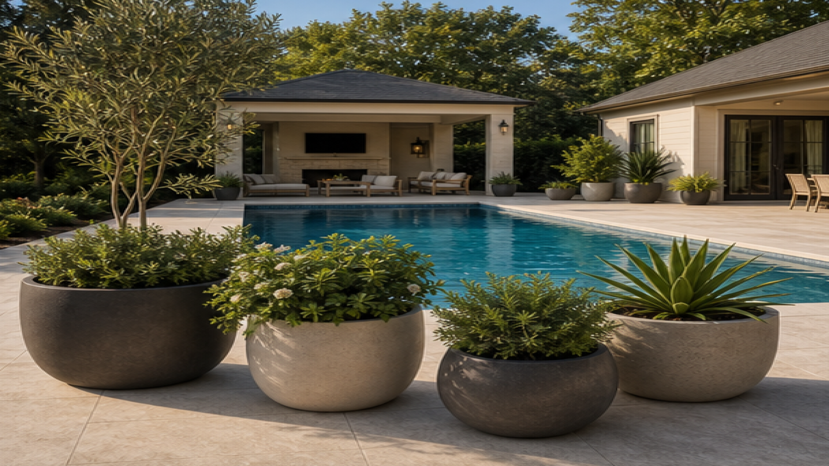 Pool Patio Ideas with poolside planters