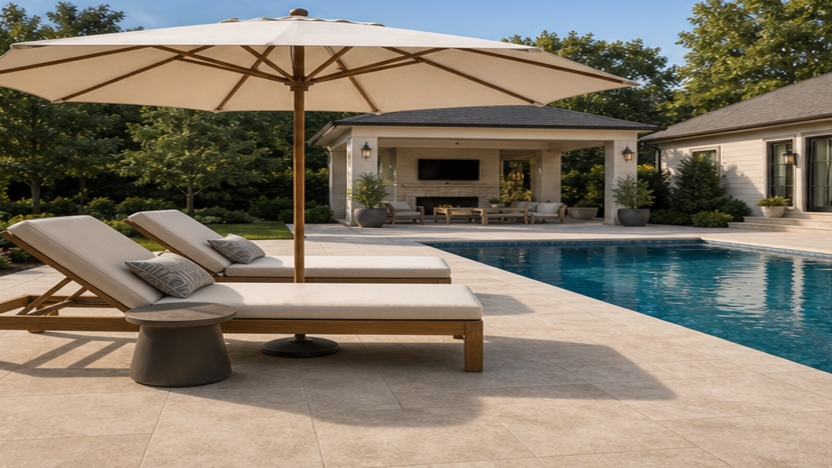 Pool Patio Ideas with a shade umbrella