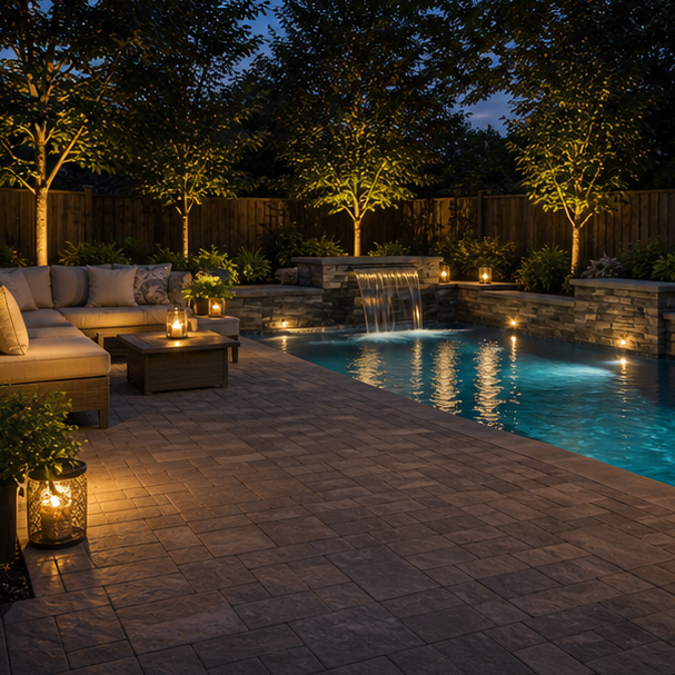 Pool Paver Ideas soft evening glow