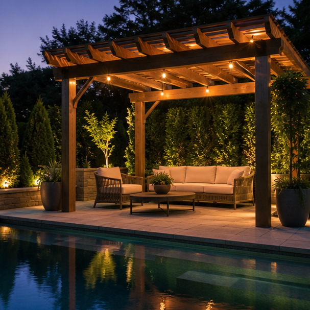Pool Pergola Ideas soft evening glow
