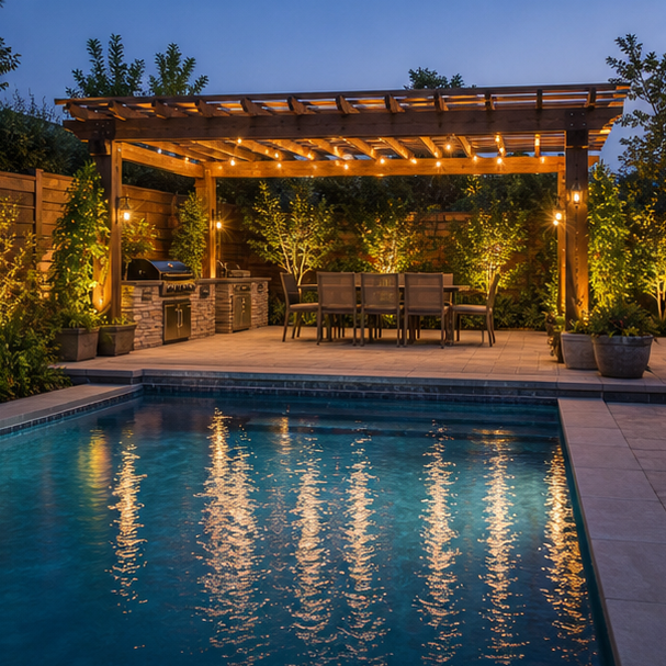 Pool Pergola Ideas evening light