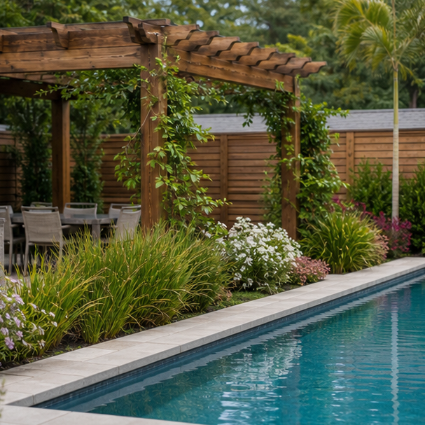 Pool Pergola Ideas planting edge