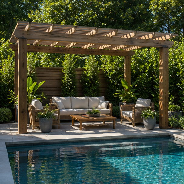 Pool Pergola Ideas seating area