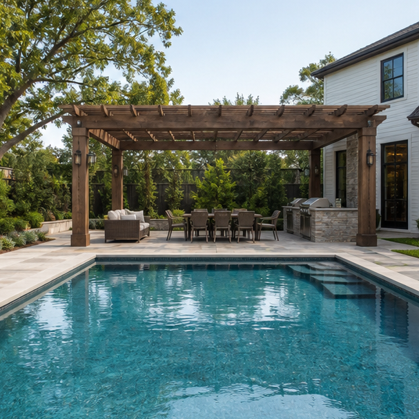 Pool Pergola Ideas wide view