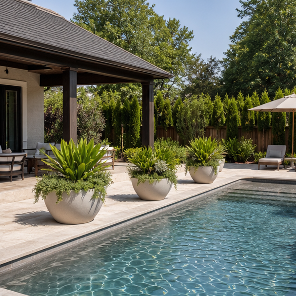 Pool Planter Ideas backyard setting
