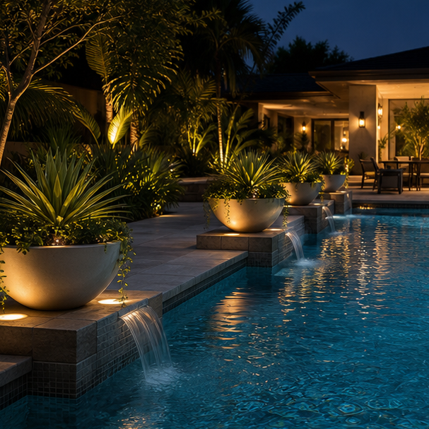 Pool Planter Ideas soft evening glow