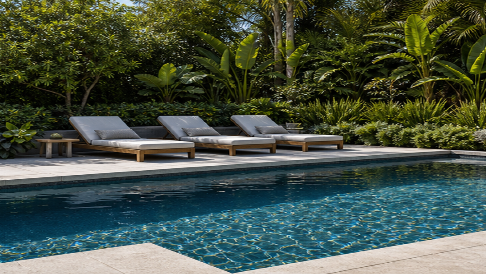 Pool Privacy Ideas with lounge chairs