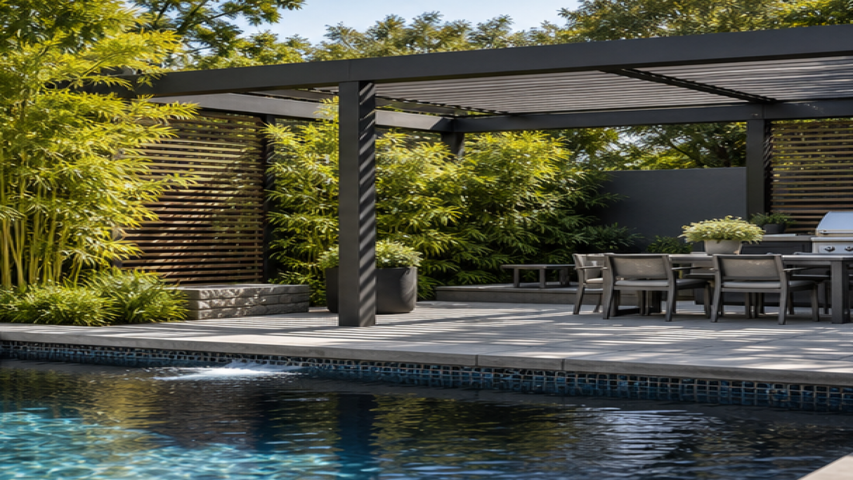 Pool Privacy Ideas with a pergola accent